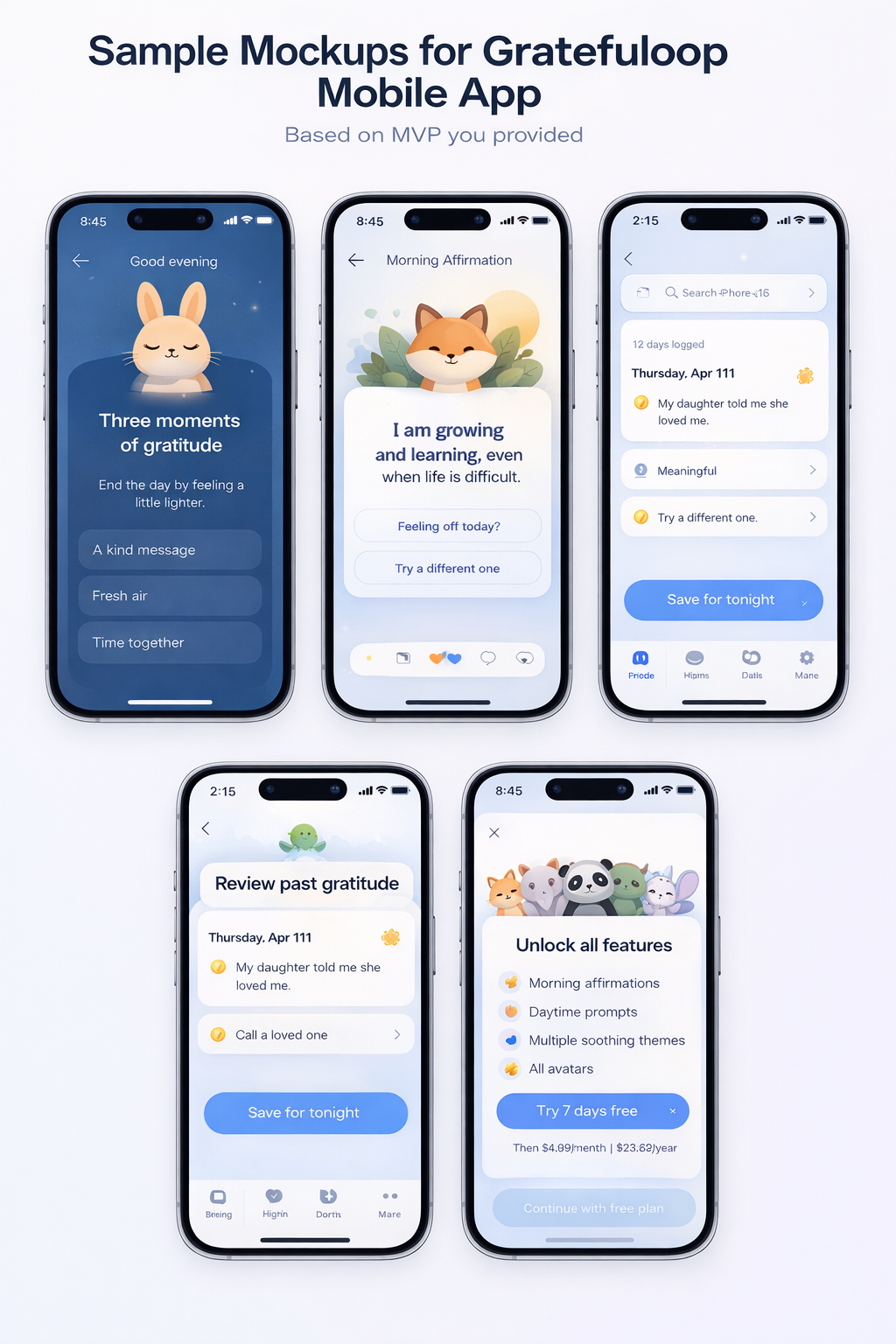 Full Gratefuloop concept mockup sheet